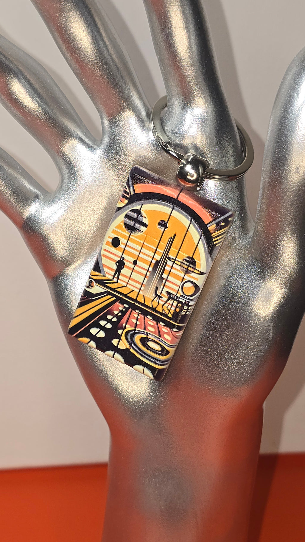 Retrofuturist Sci-Fi Interior Wood Keychain