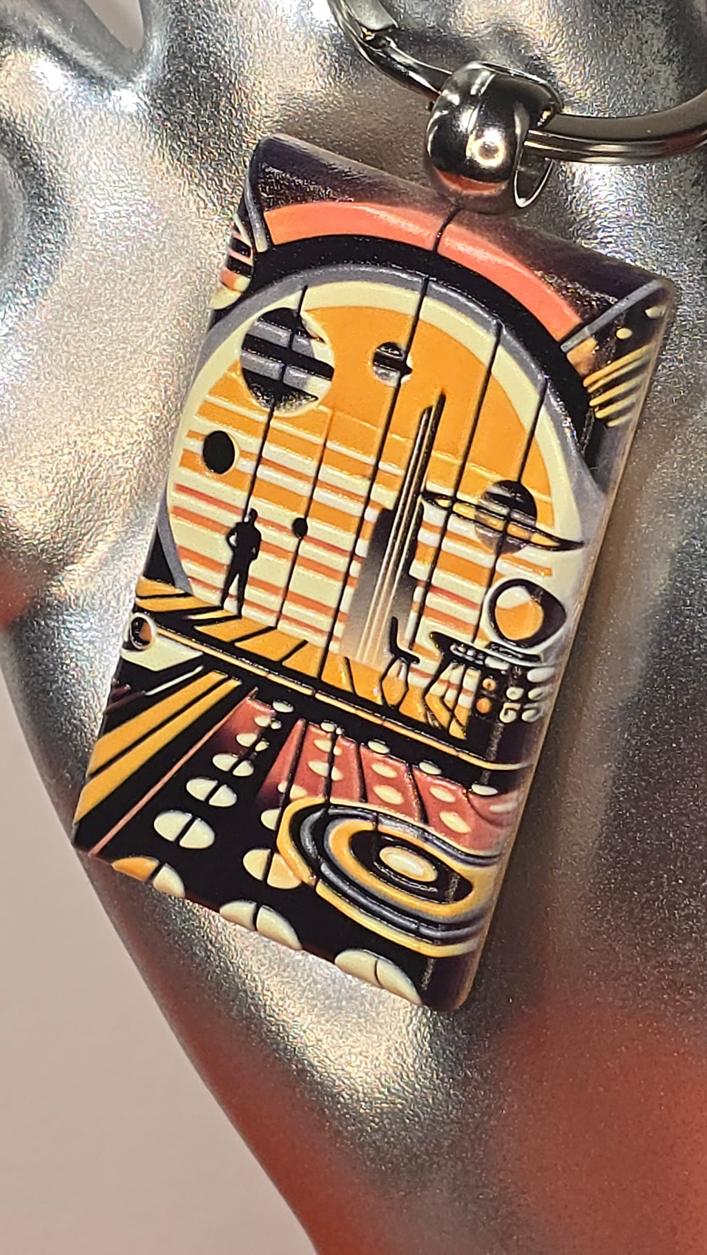 Retrofuturist Sci-Fi Interior Wood Keychain