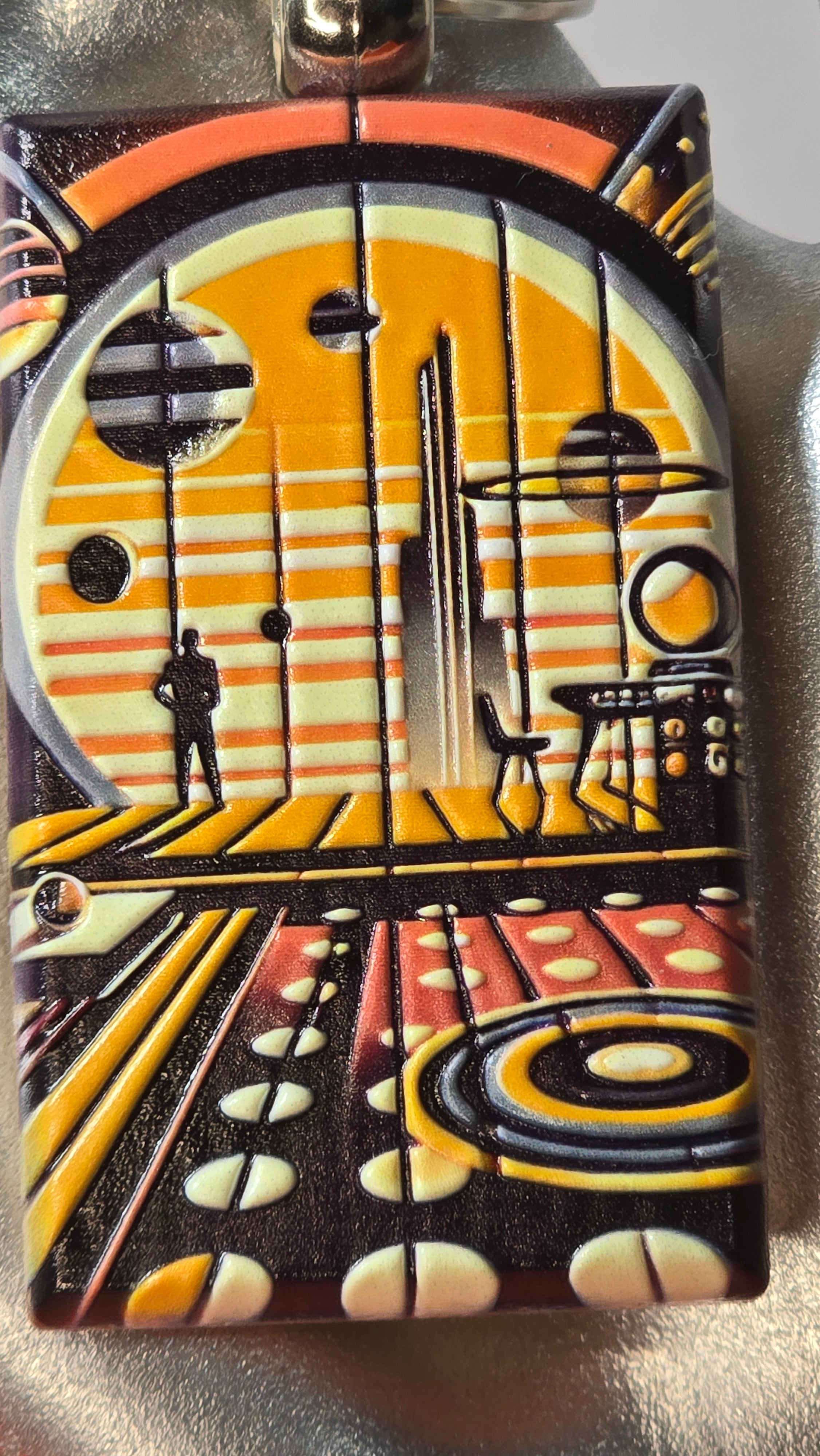 Retrofuturist Sci-Fi Interior Wood Keychain