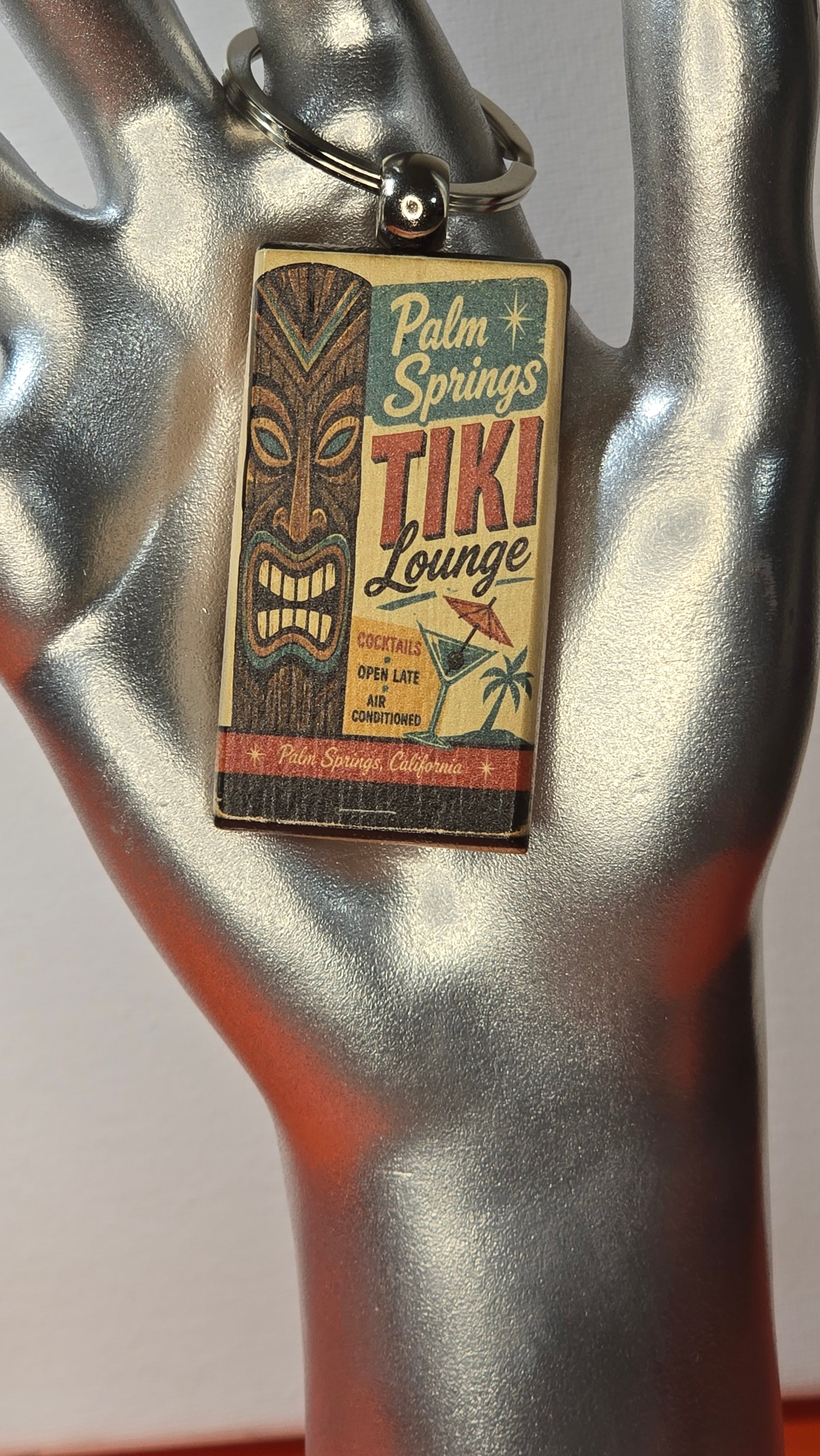 Palm Springs Tiki Lounge Wood Keychain