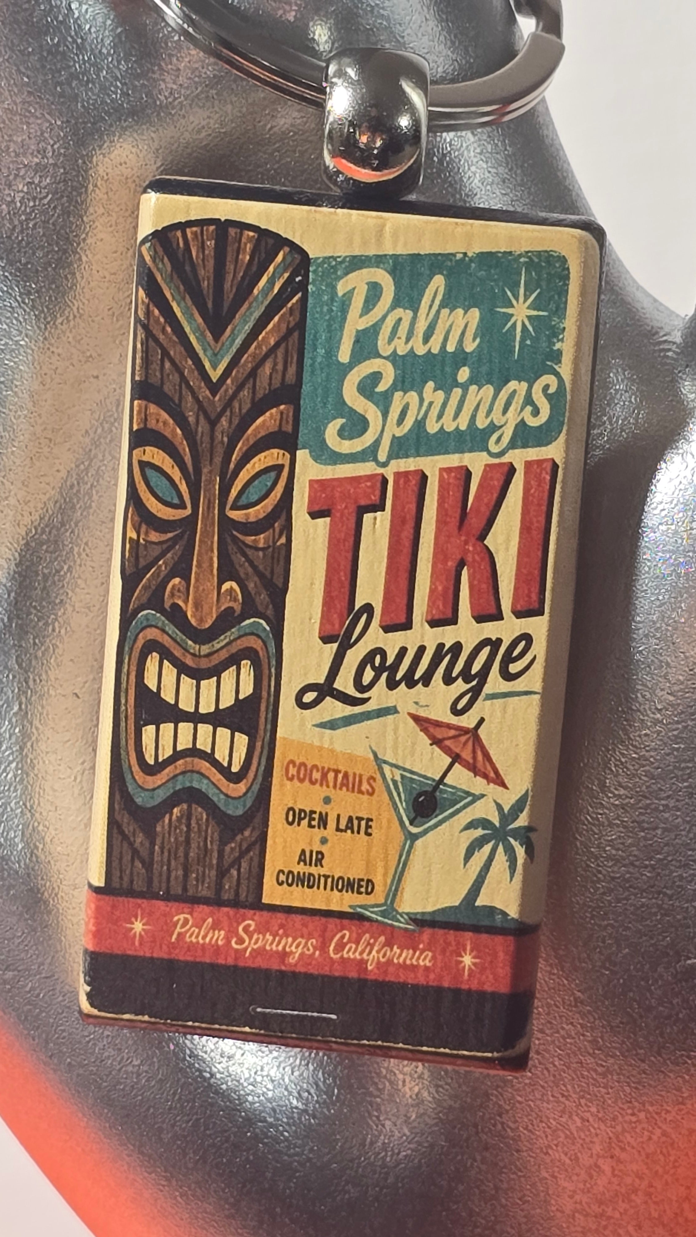 Palm Springs Tiki Lounge Wood Keychain