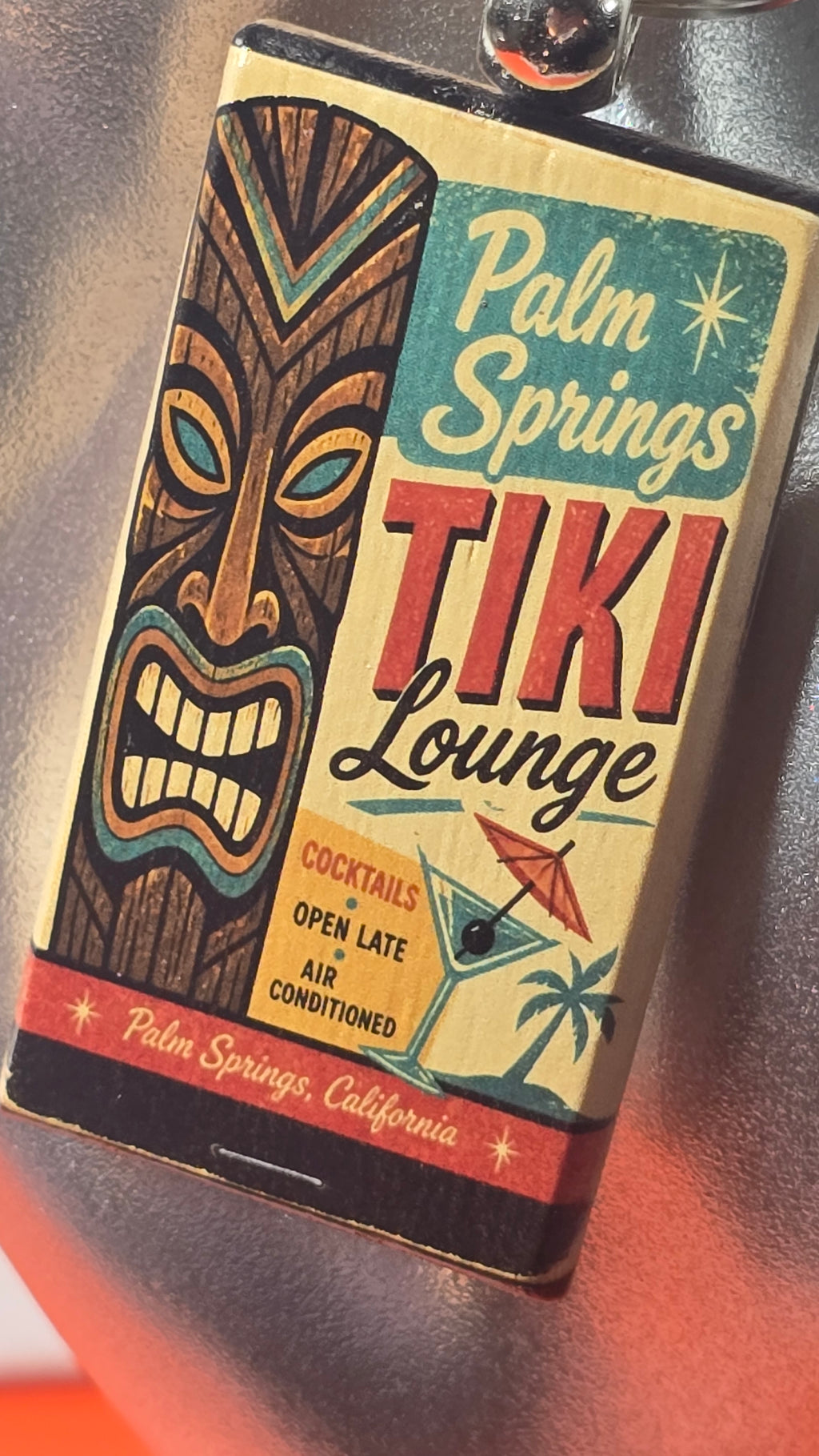 Palm Springs Tiki Lounge Wood Keychain
