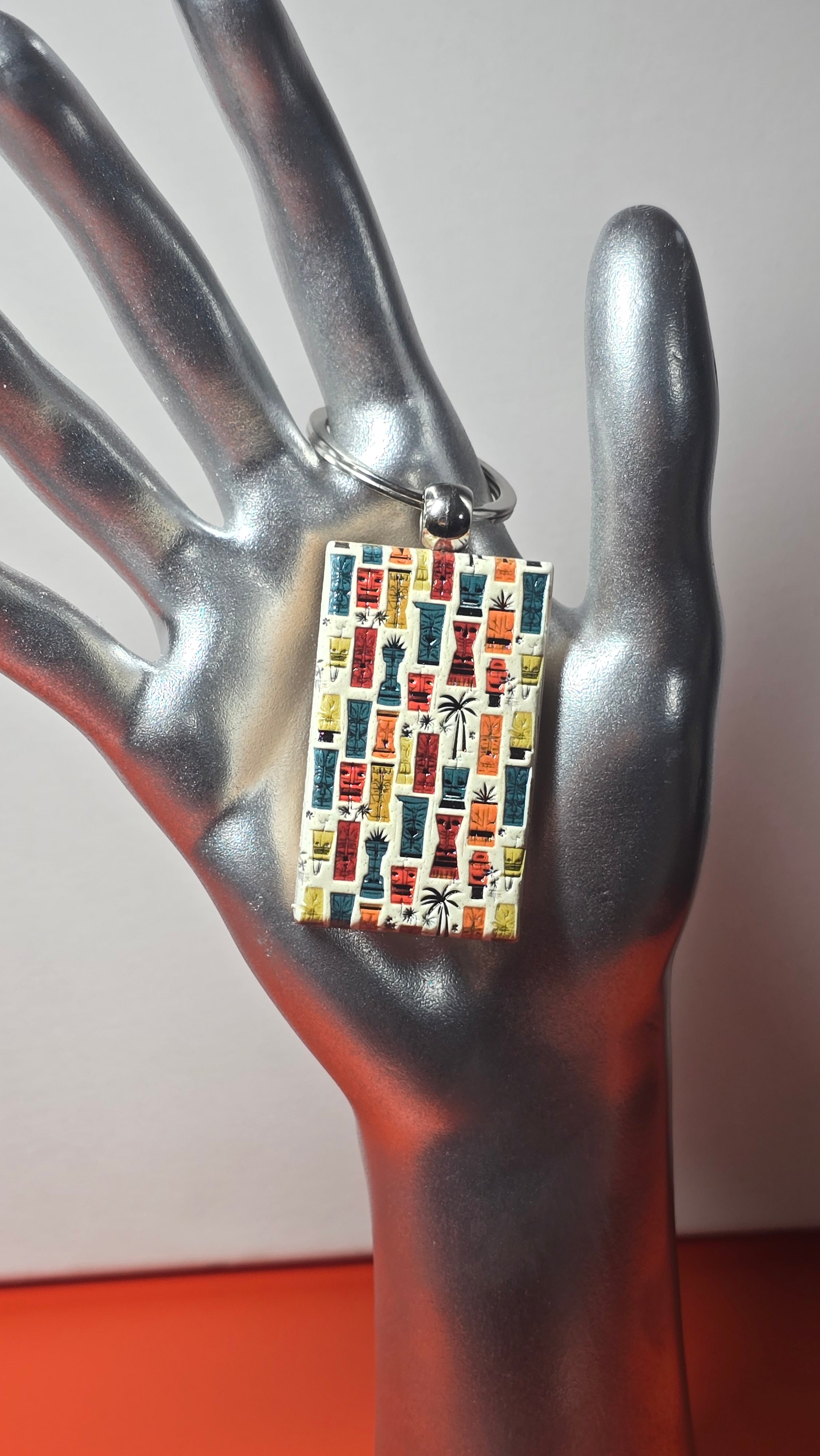 Tropical Tiki Idol & Palm Tree Wood Keychain