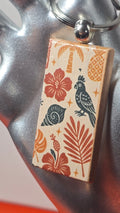 Tropical Botanical Parrot Wood Keychain
