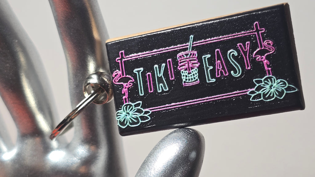 Tiki Easy Neon Sign Wood Keychain