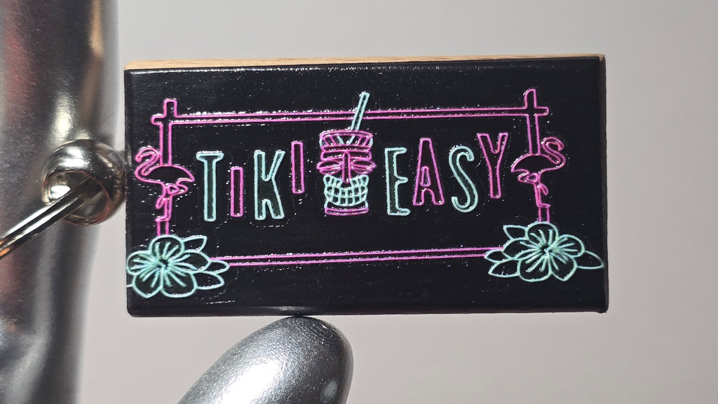 Tiki Easy Neon Sign Wood Keychain