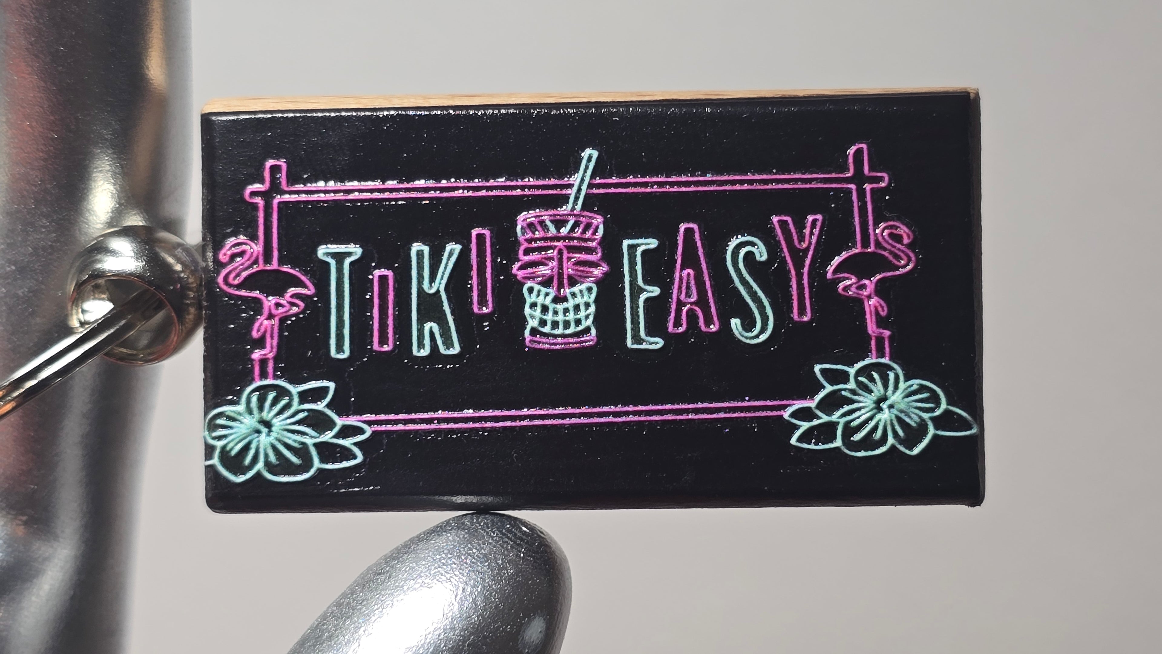Tiki Easy Neon Sign Wood Keychain