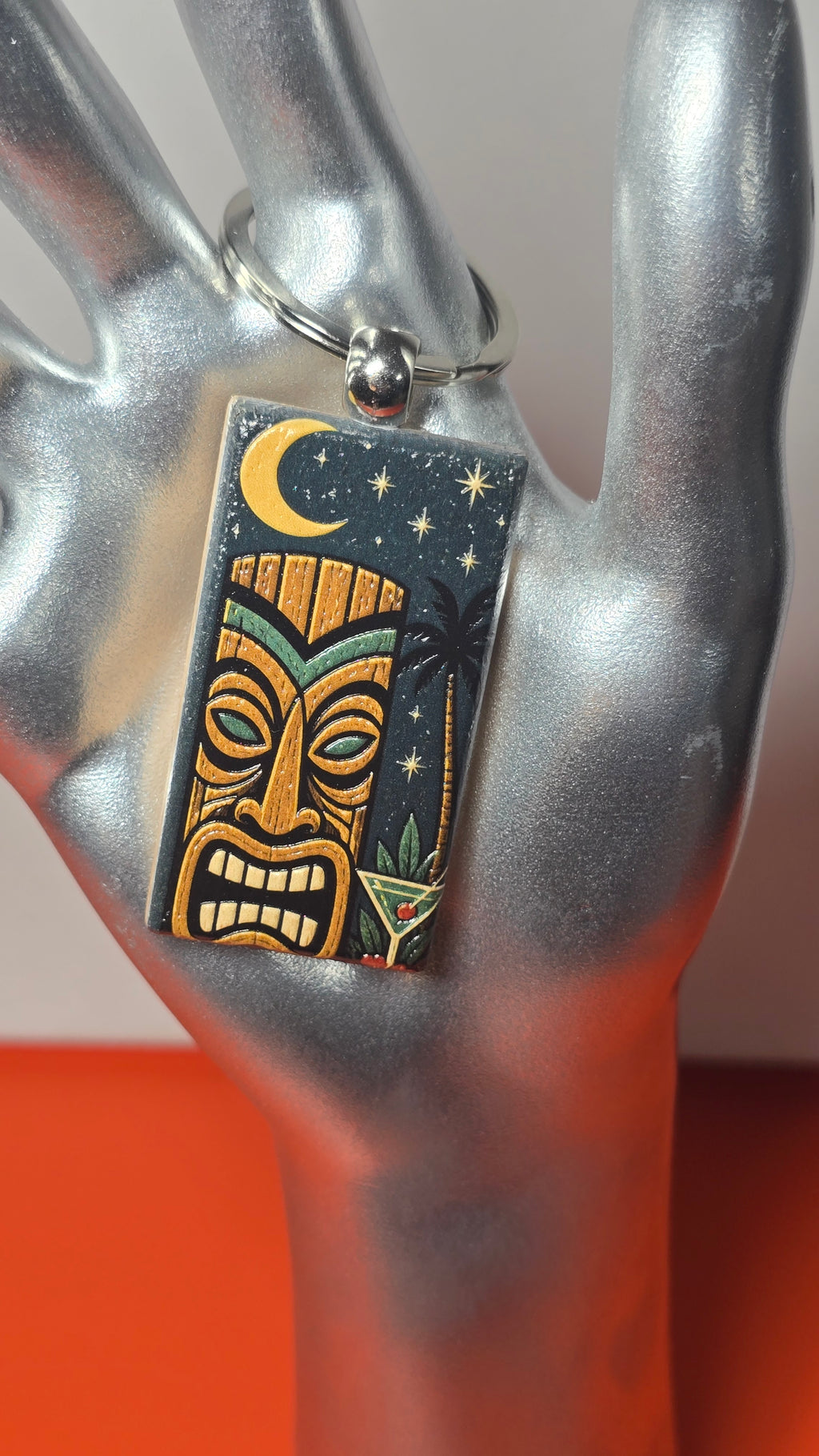 Midnight Tiki Cocktail Wood Keychain