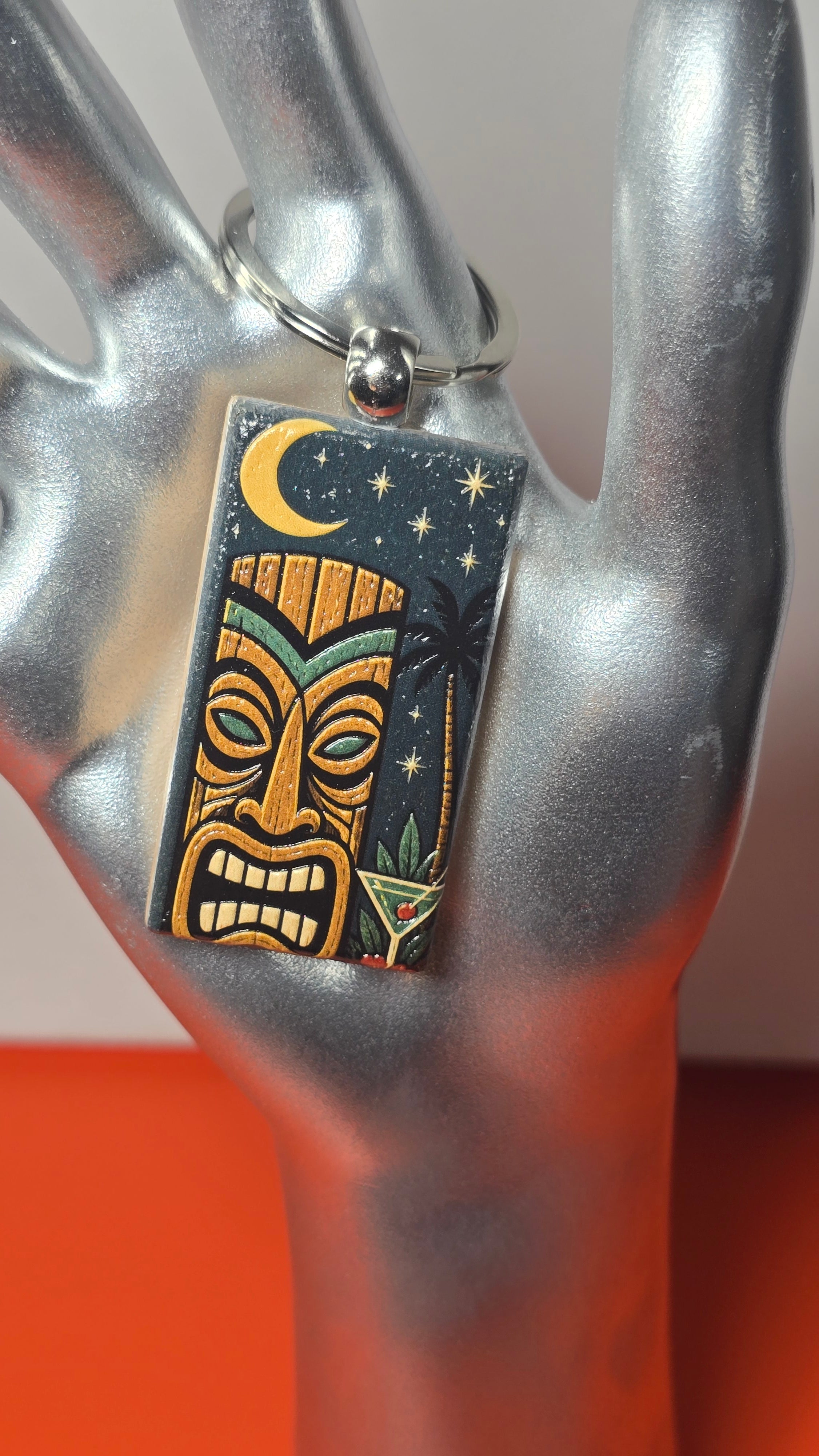 Midnight Tiki Cocktail Wood Keychain
