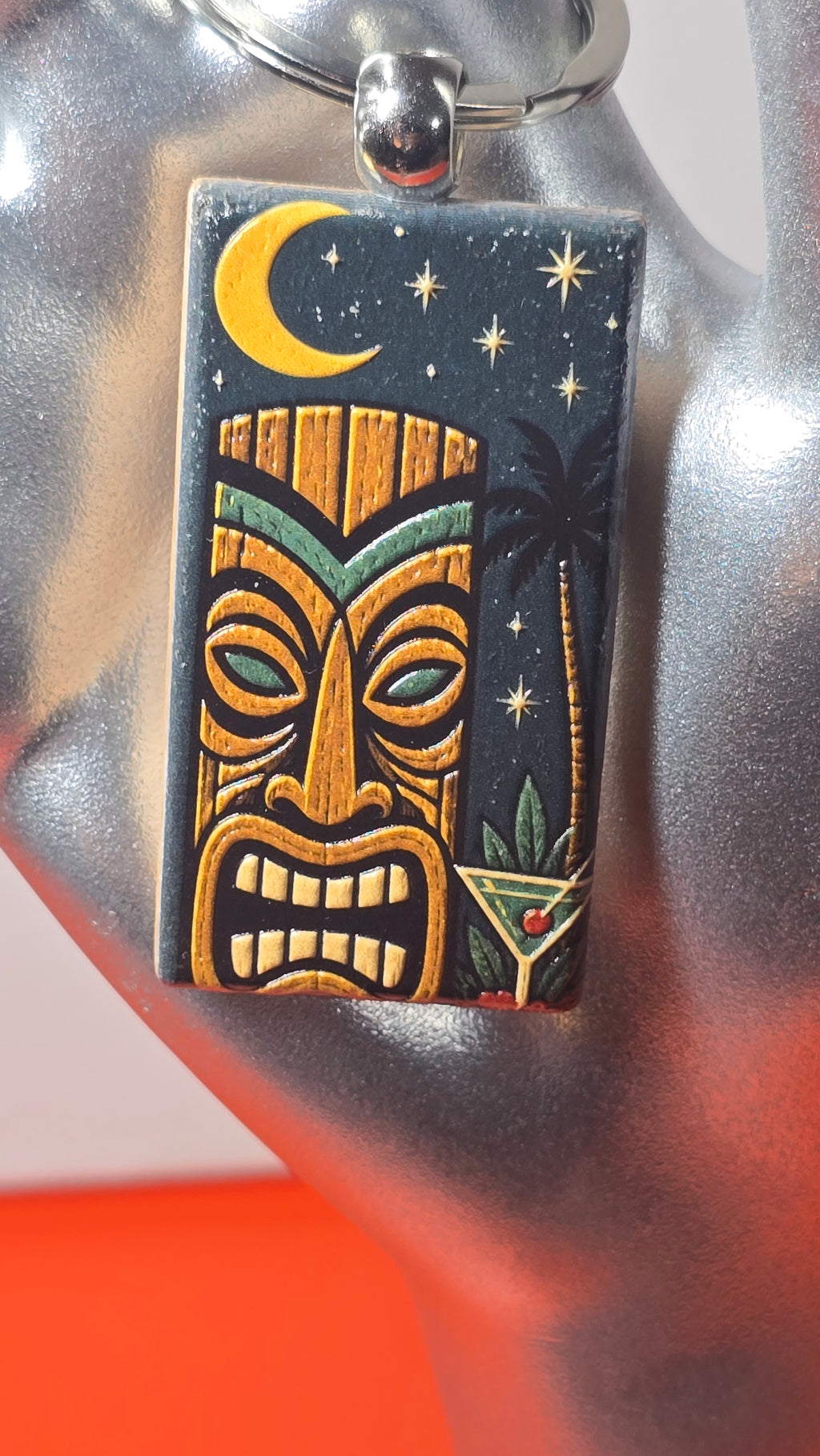 Midnight Tiki Cocktail Wood Keychain