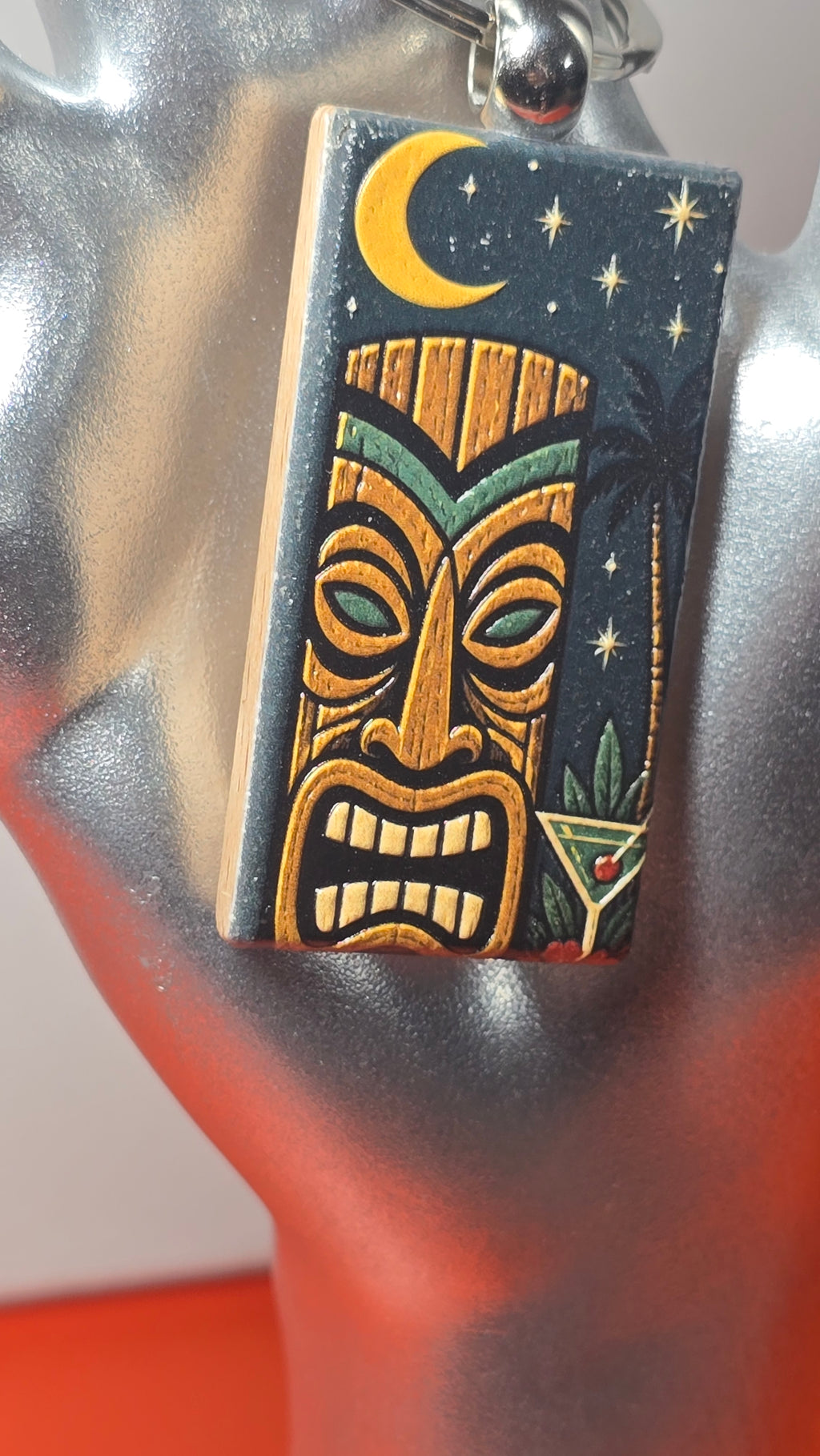 Midnight Tiki Cocktail Wood Keychain