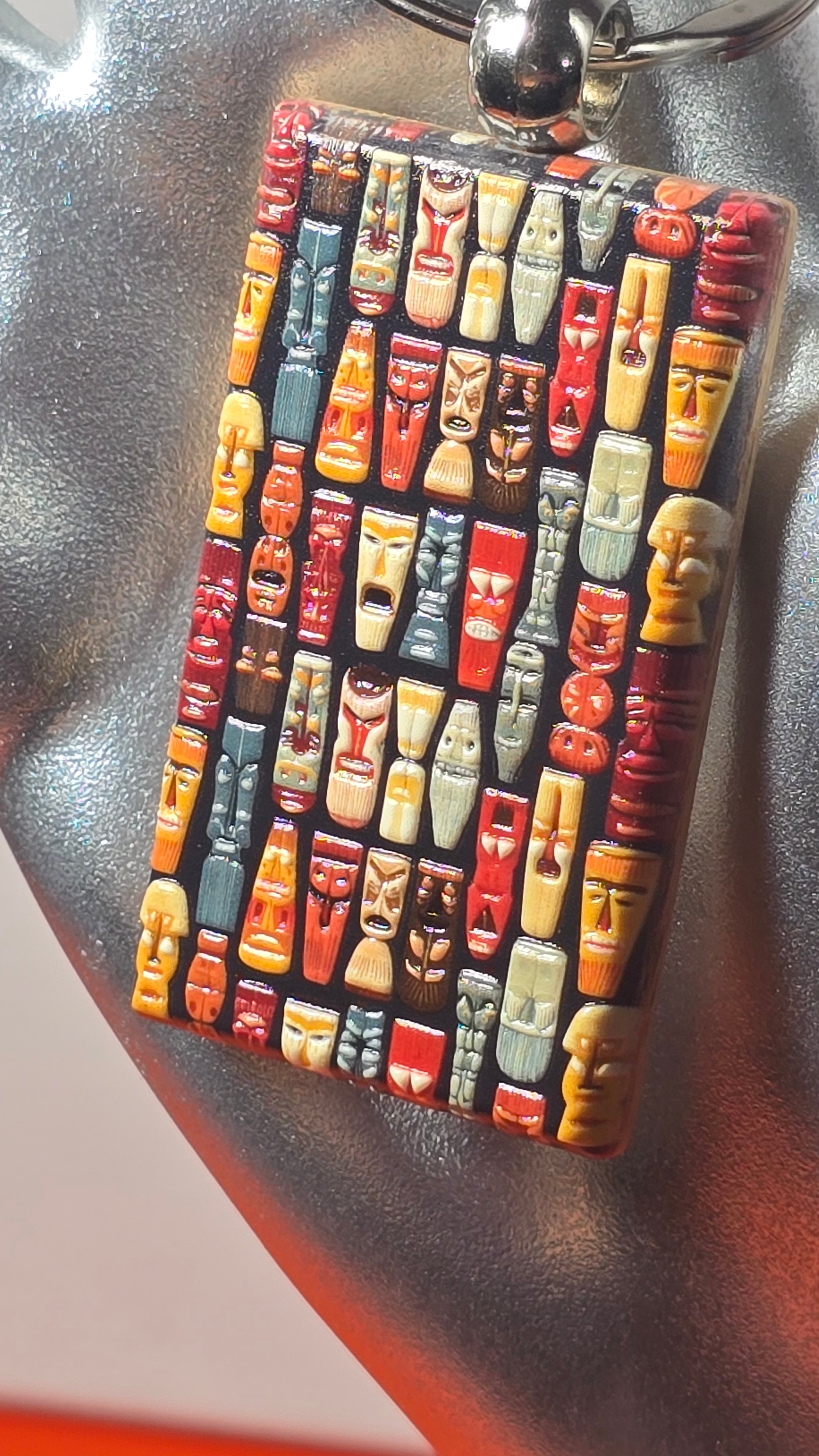 Tiki Faces Crowd Wood Keychain