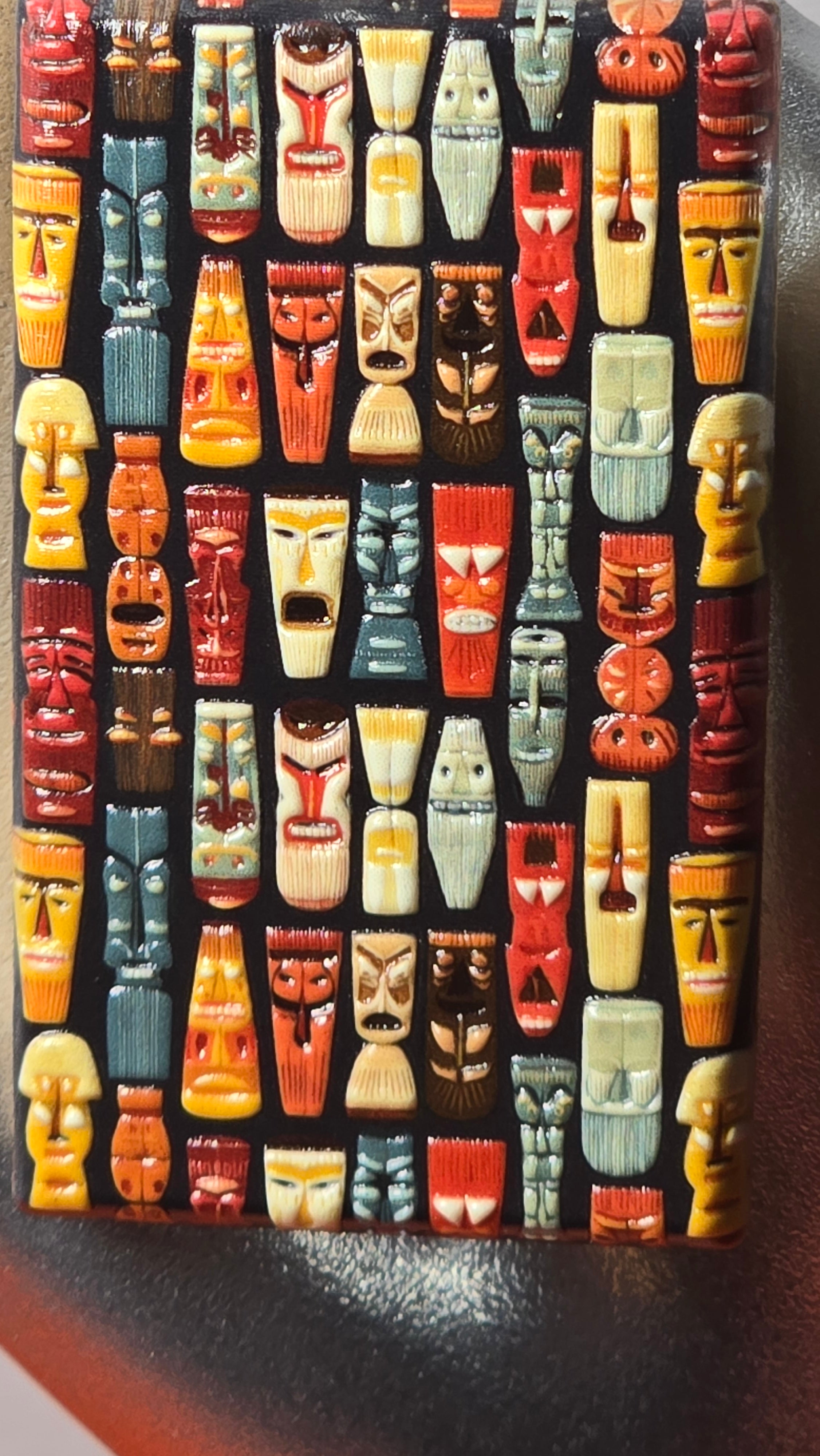 Tiki Faces Crowd Wood Keychain