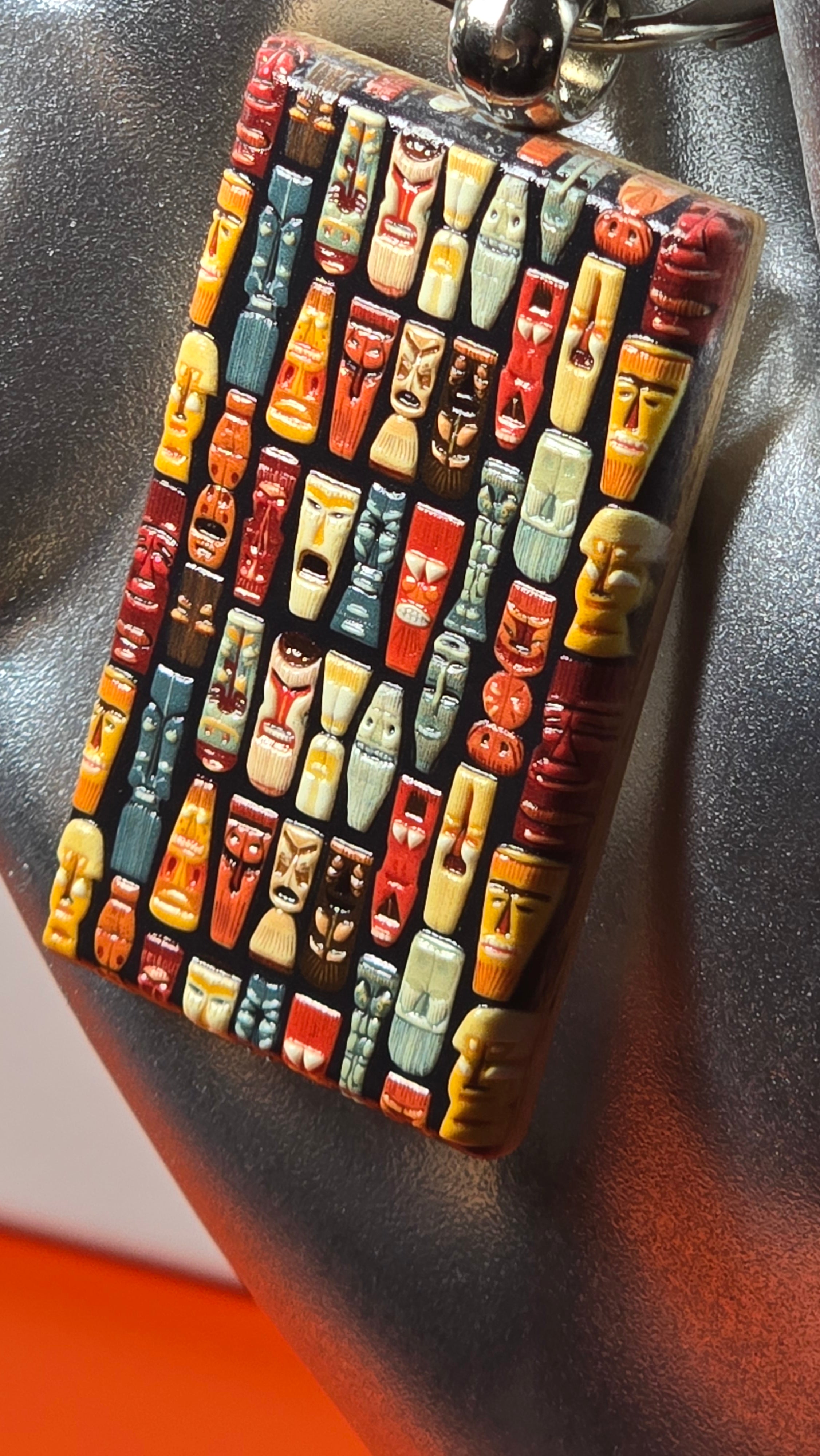 Tiki Faces Crowd Wood Keychain