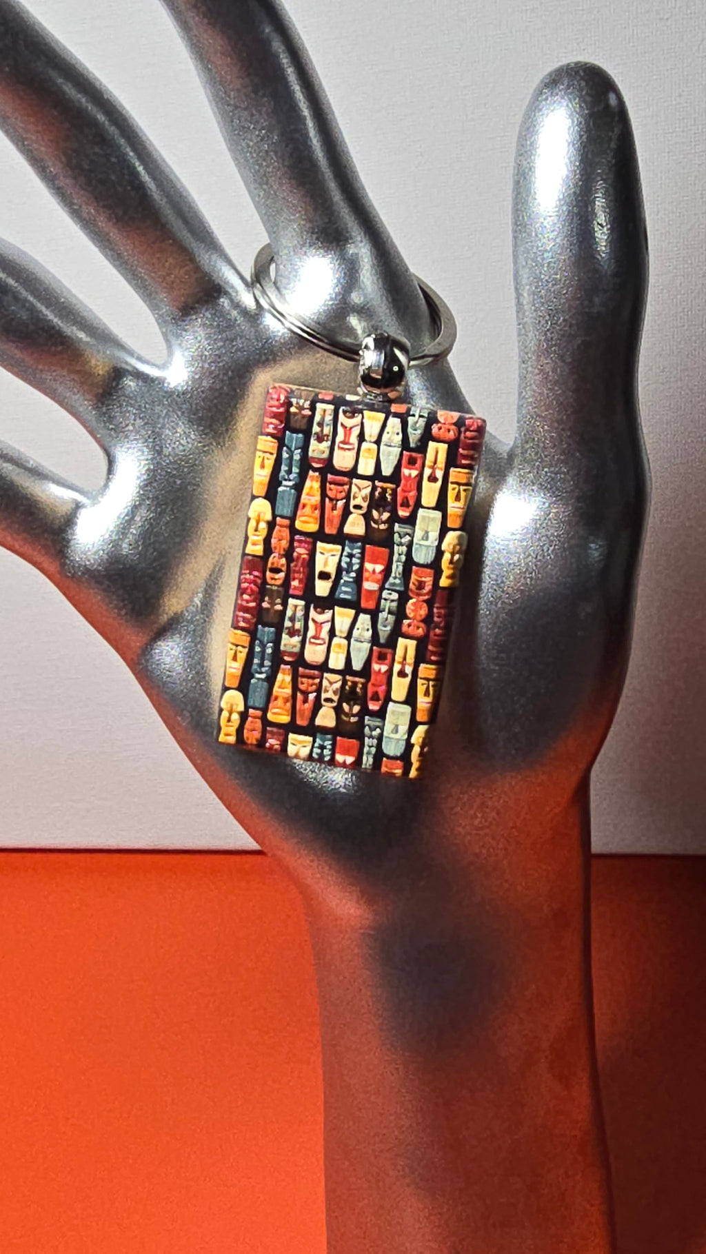 Tiki Faces Crowd Wood Keychain