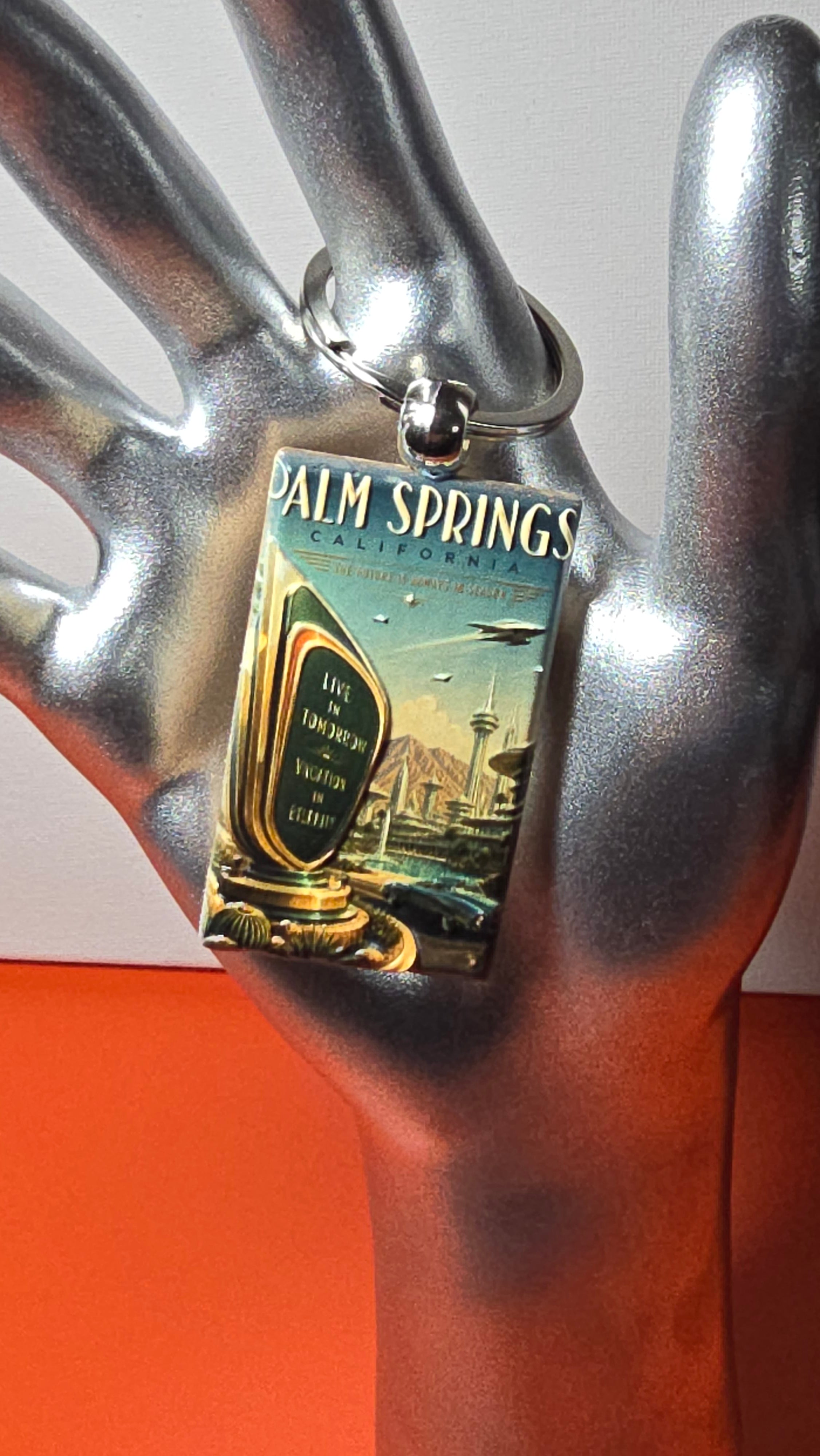 Palm Springs "Live in Tomorrow" Wood Keychain