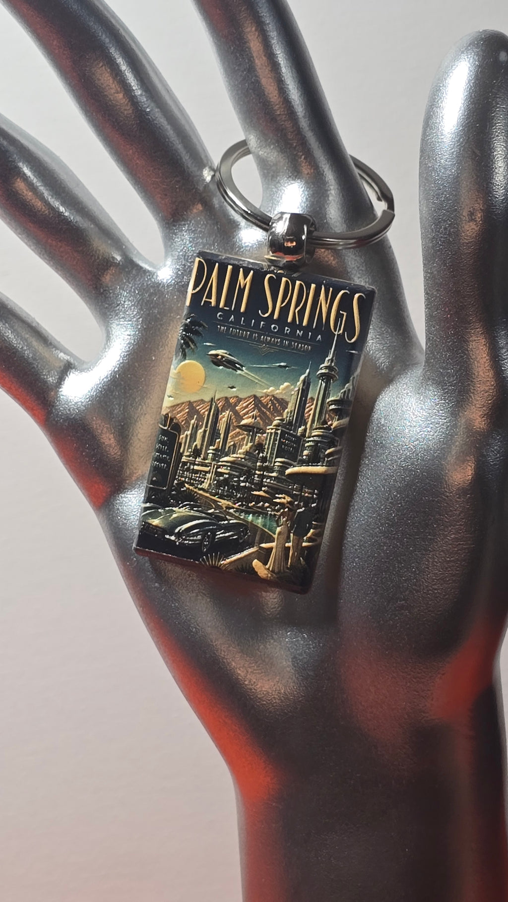 Palm Springs Retrofuturist Travel Poster Wood Keychain