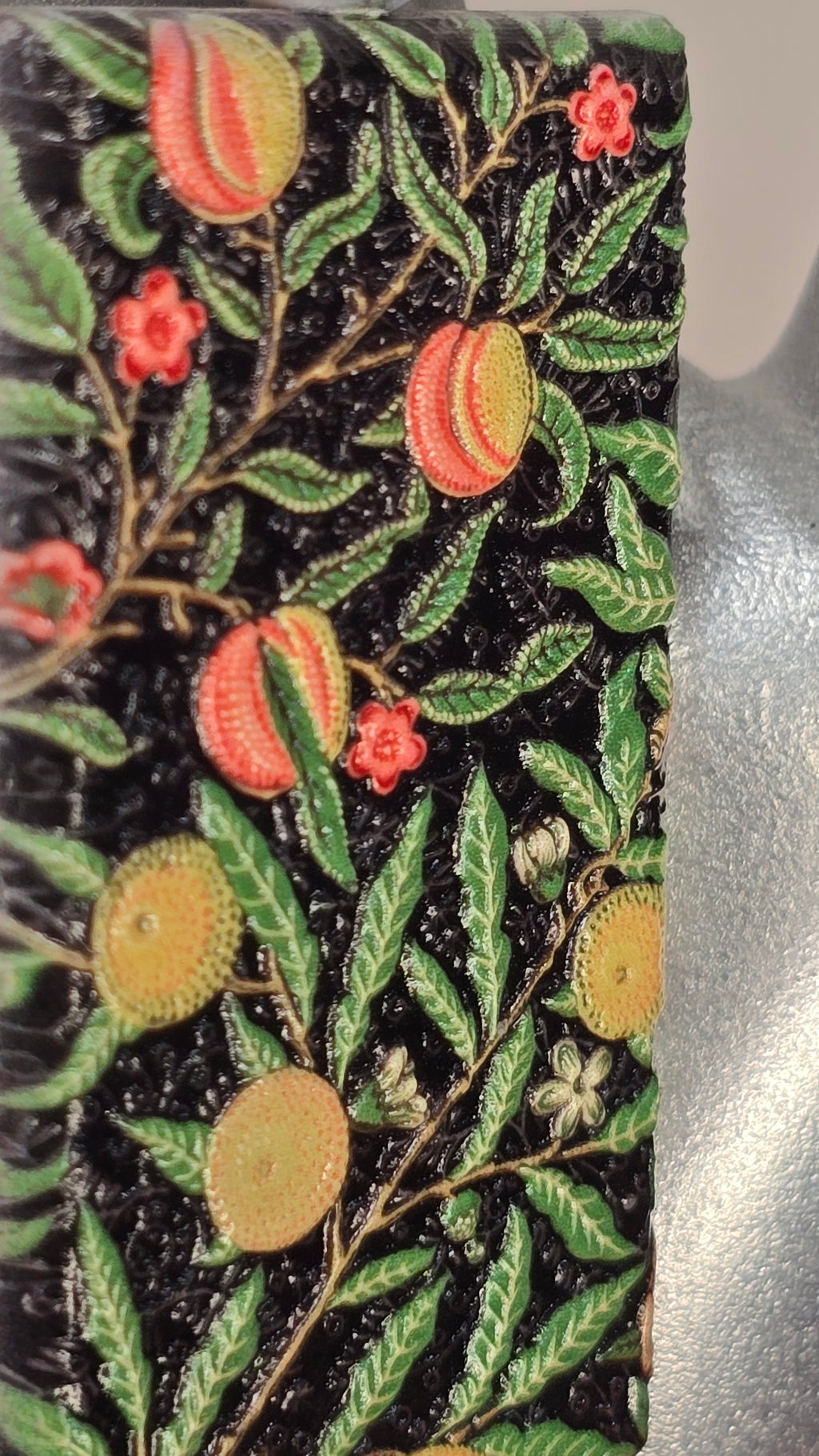 William Morris Fruit Pomegranate Raised Texture Wood Keychain