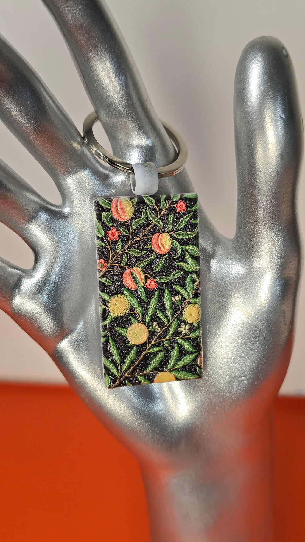 William Morris Fruit Pomegranate Raised Texture Wood Keychain
