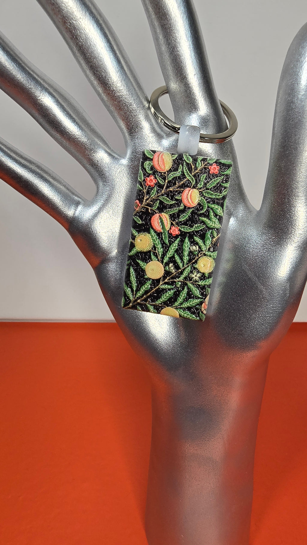William Morris Fruit Pomegranate Raised Texture Wood Keychain