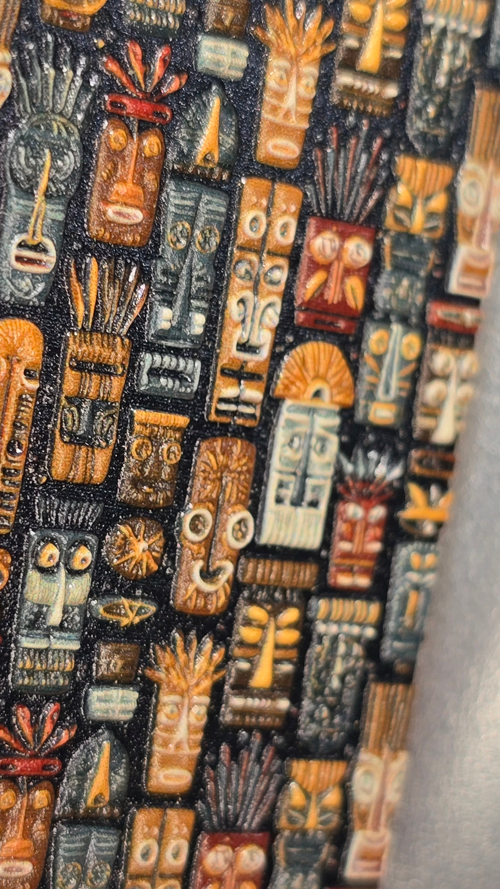 Tiki Gods Pattern Raised Texture Wood Keychain