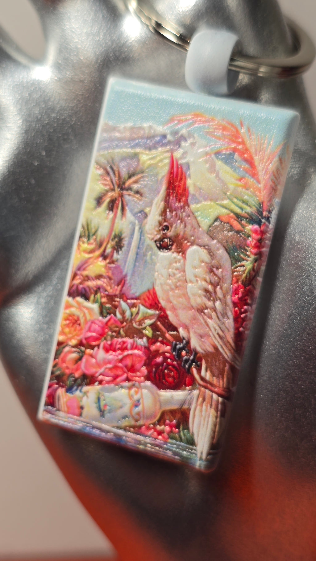 Florida Water Murray & Lanman Cockatoo Victorian Ad Raised Texture Wood Keychain