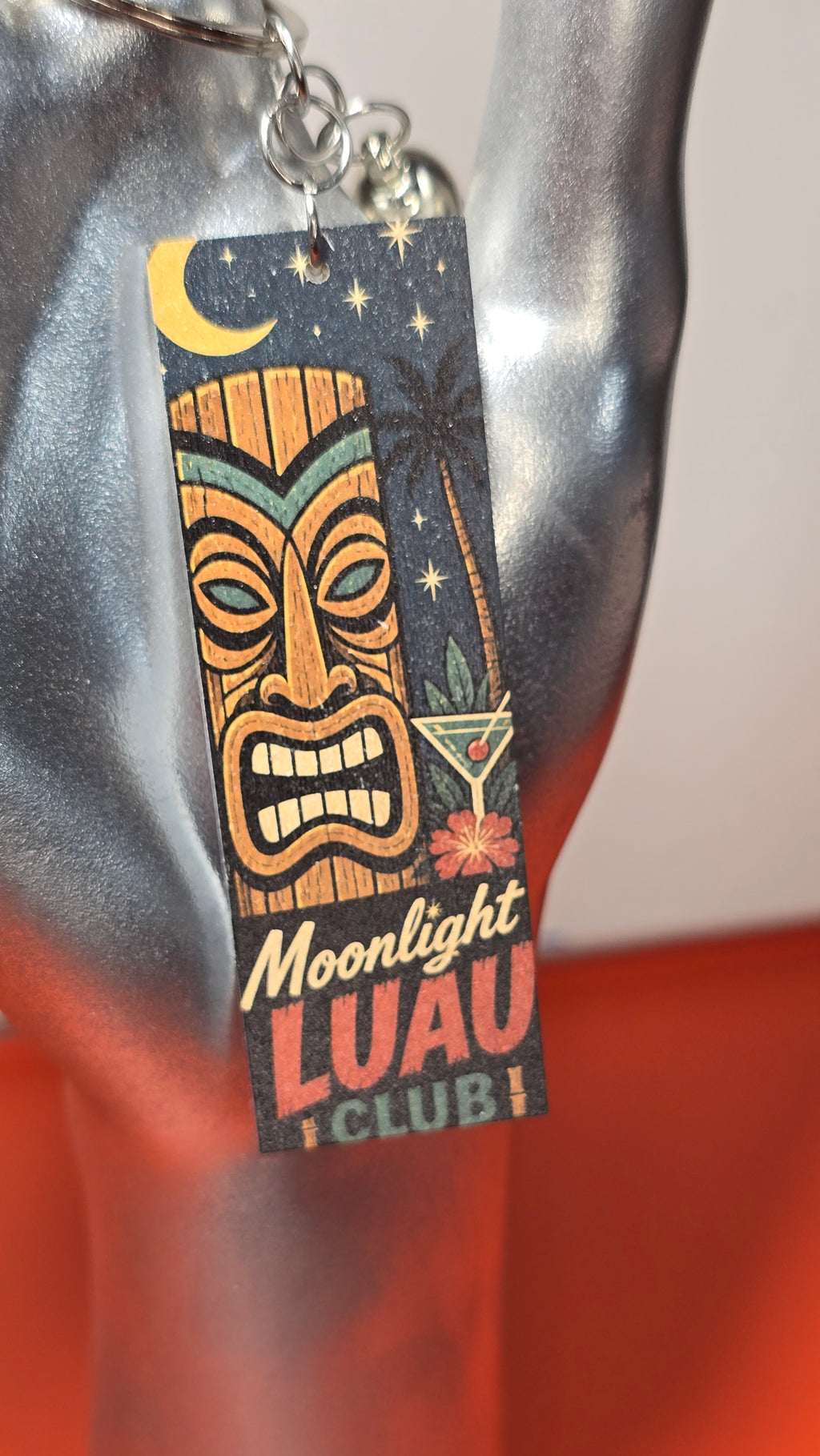 Moonlight Luau Club & Palm Springs Double-Sided Wood Keychain with Brown Tassel