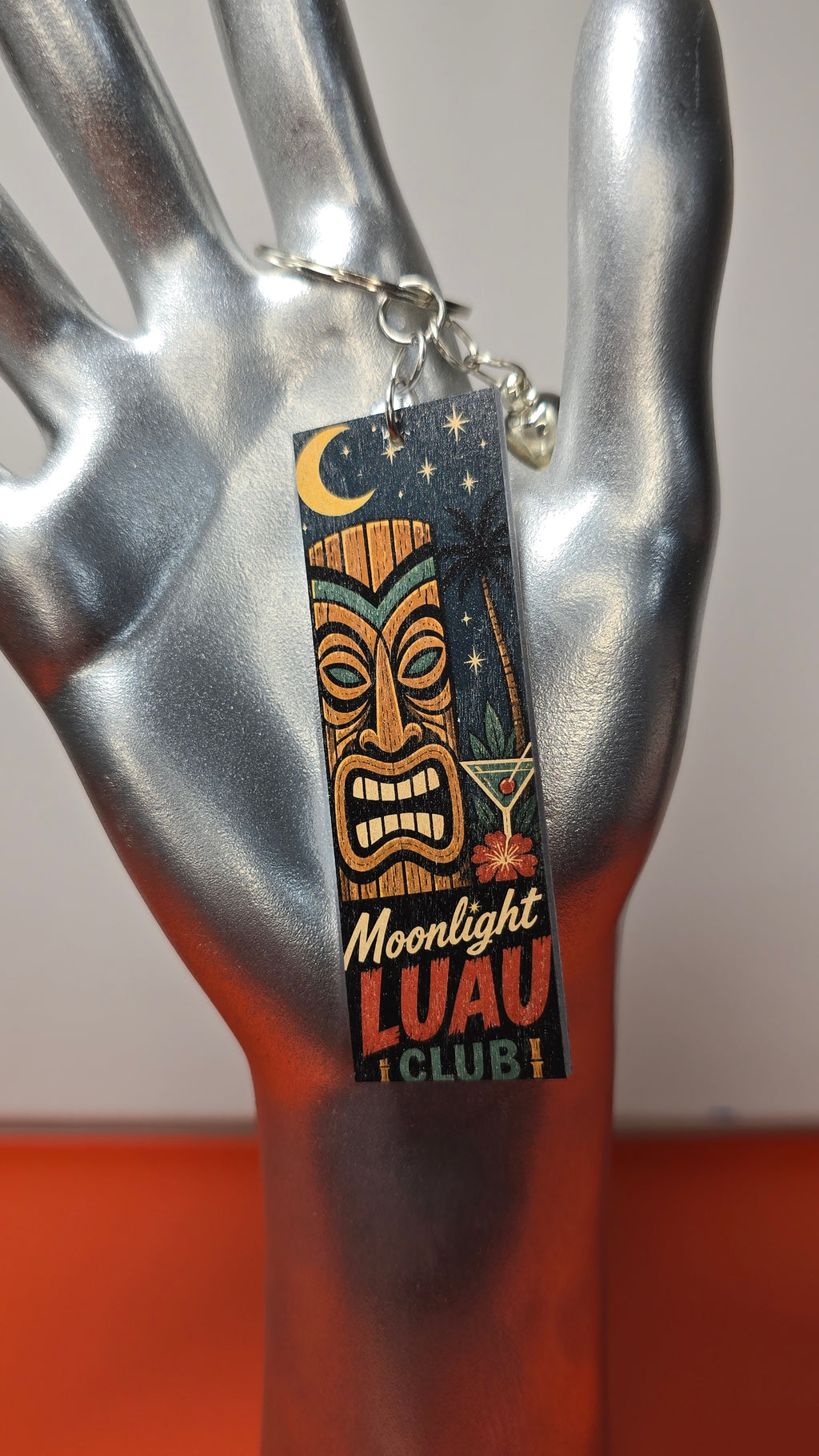 Moonlight Luau Club & Palm Springs Double-Sided Wood Keychain with Black Tassel