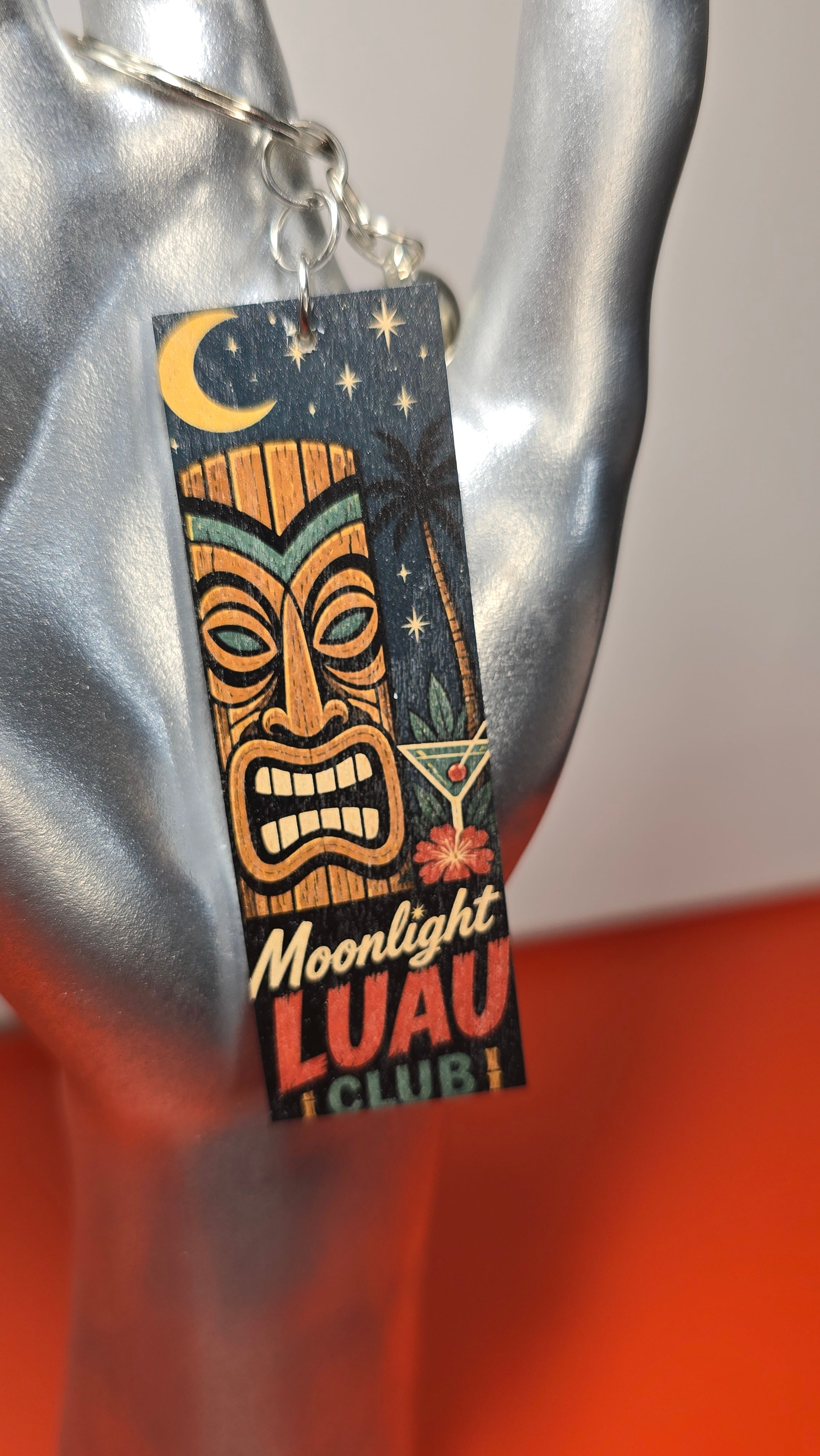 Moonlight Luau Club & Palm Springs Double-Sided Wood Keychain with Black Tassel