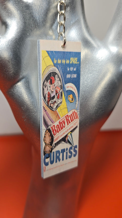 Curtiss Baby Ruth Space Age Vintage Ad Wood Keychain