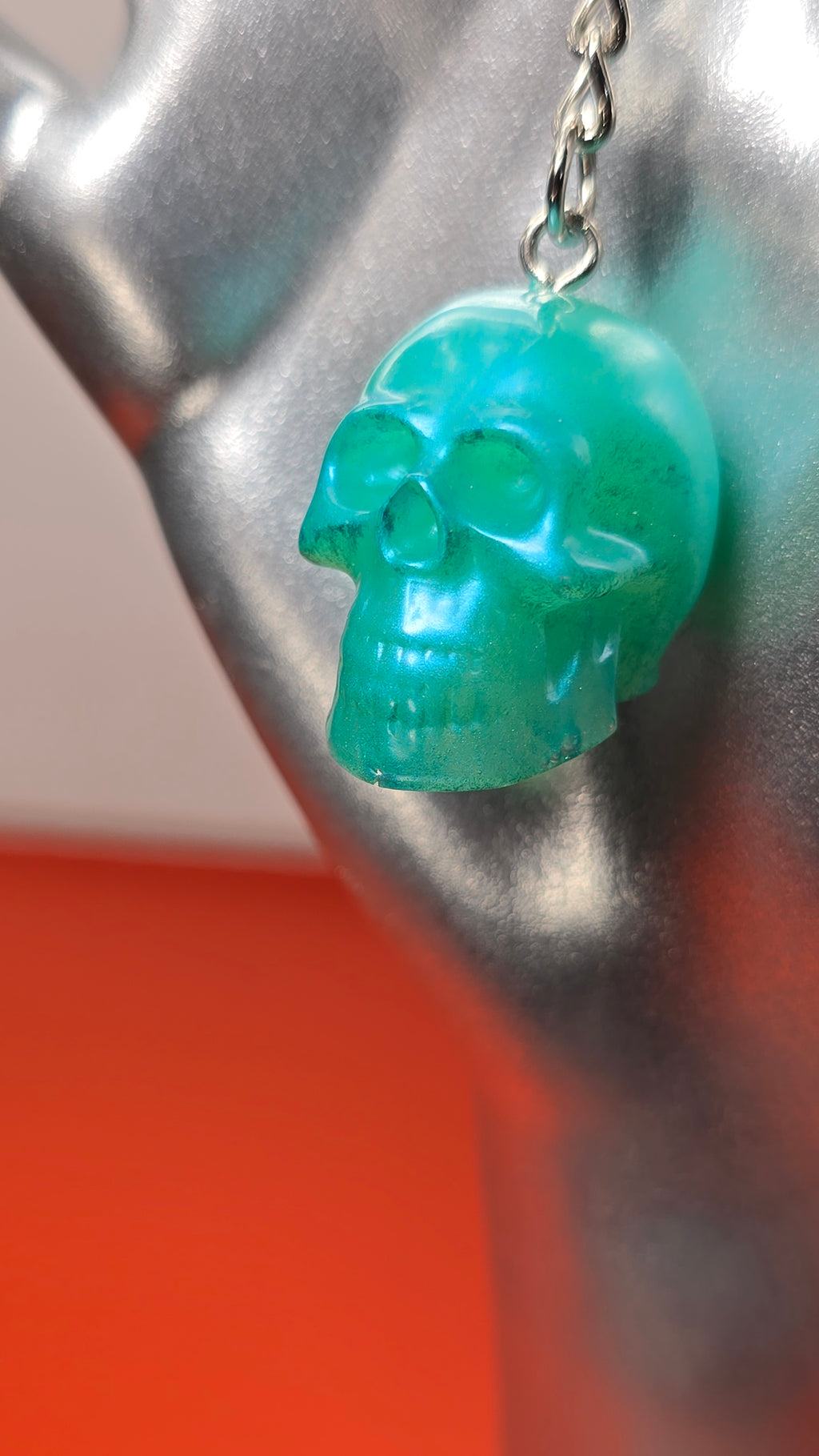 Teal Resin Skull Keychain