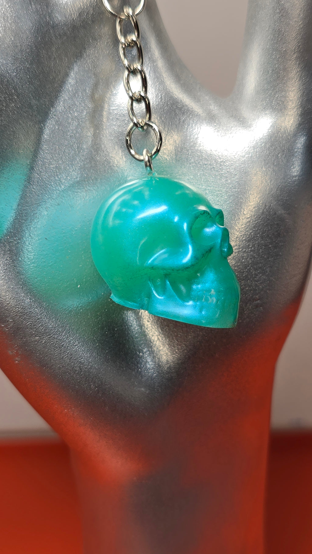 Teal Resin Skull Keychain