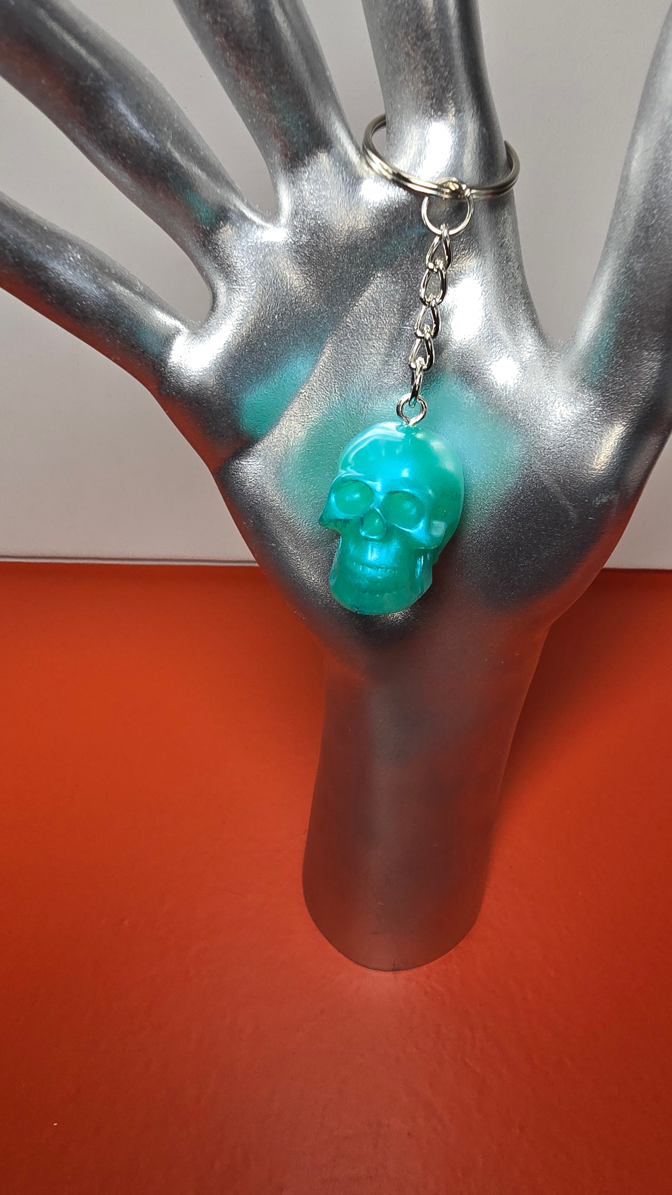 Teal Resin Skull Keychain