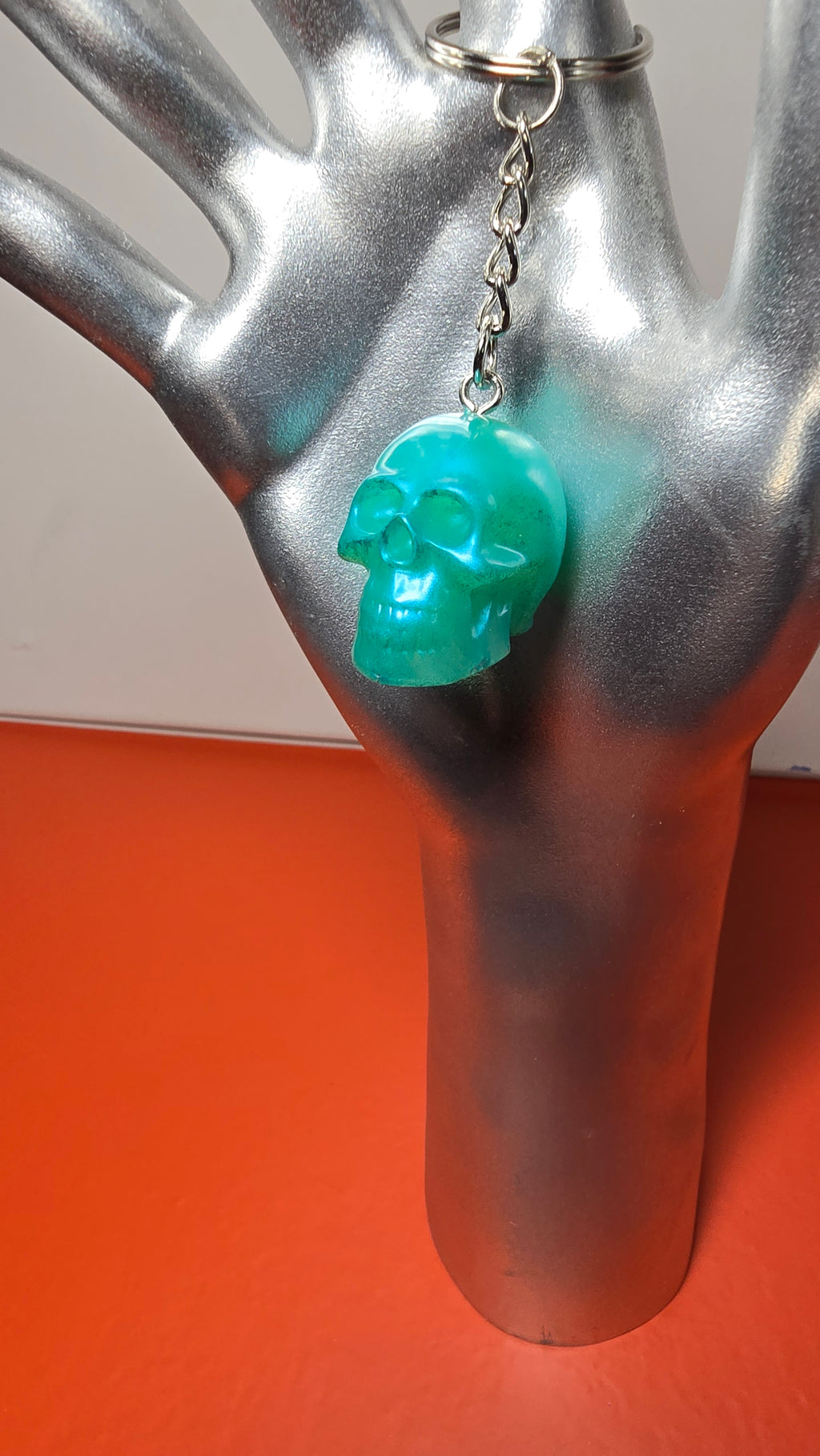 Teal Resin Skull Keychain
