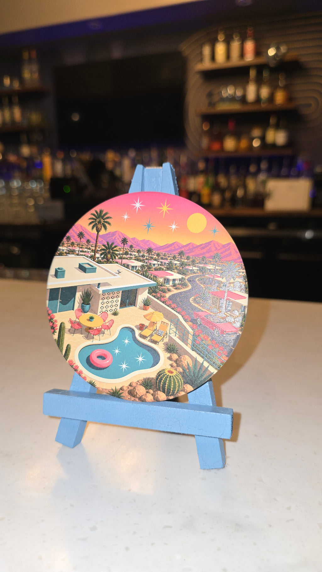 Palm Springs Aerial Pool Party Ceramic Coaster
