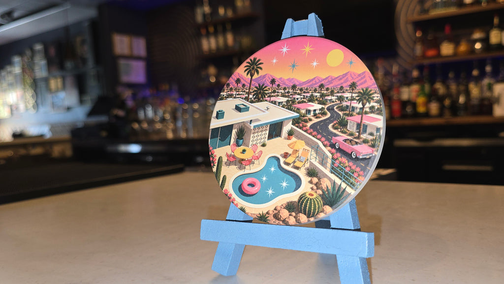 Palm Springs Aerial Pool Party Ceramic Coaster