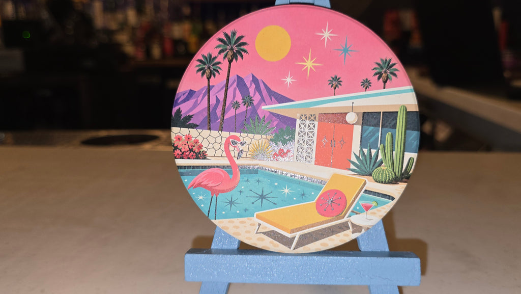Flamingo Pool Day Ceramic Coaster