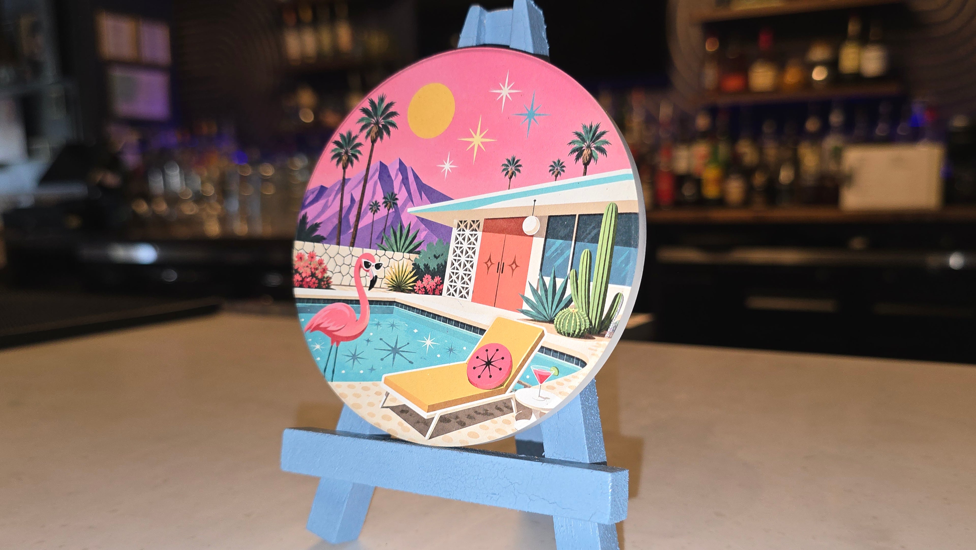 Flamingo Pool Day Ceramic Coaster
