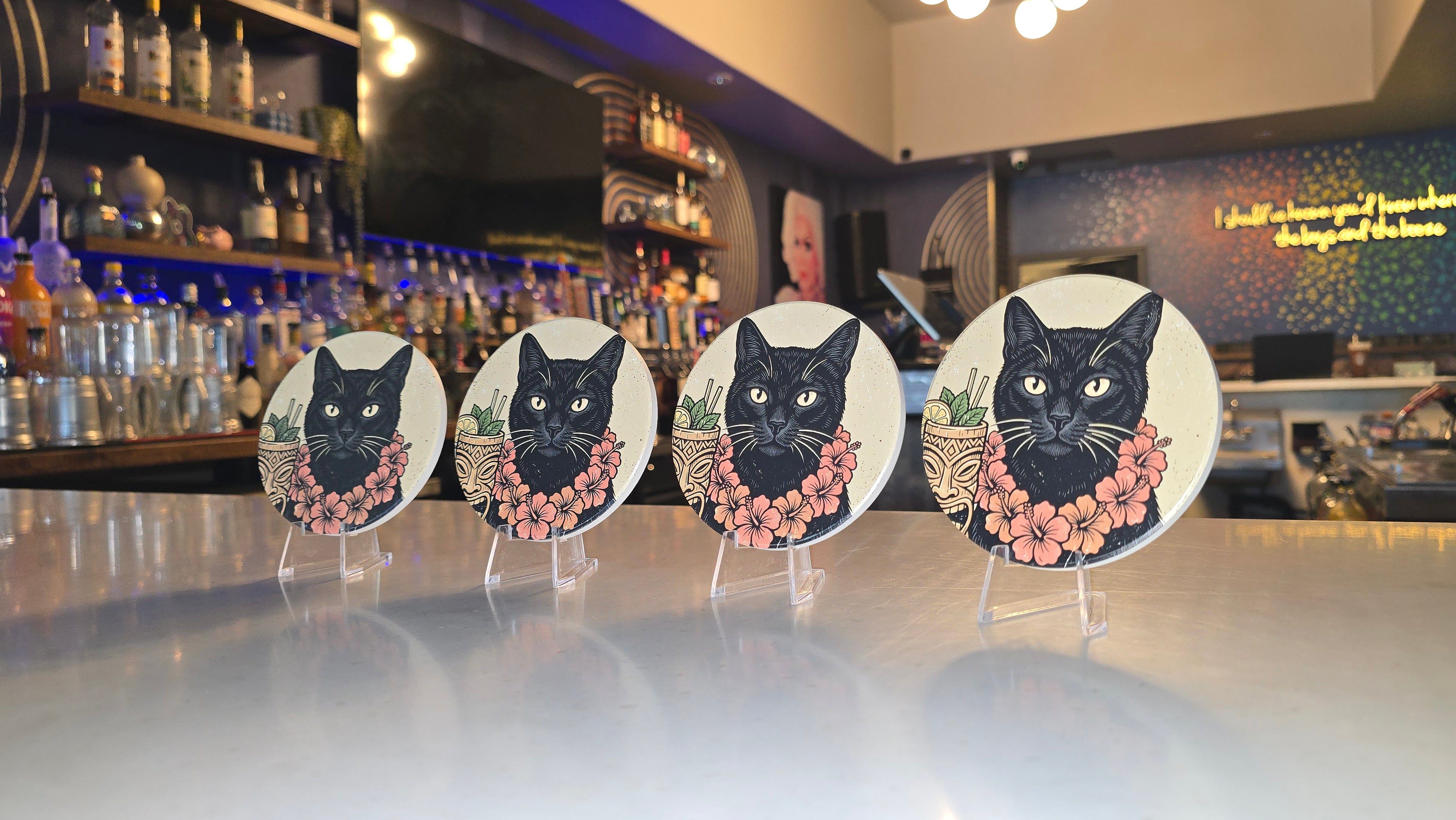 Tiki Cat Ceramic Coaster Set of 4