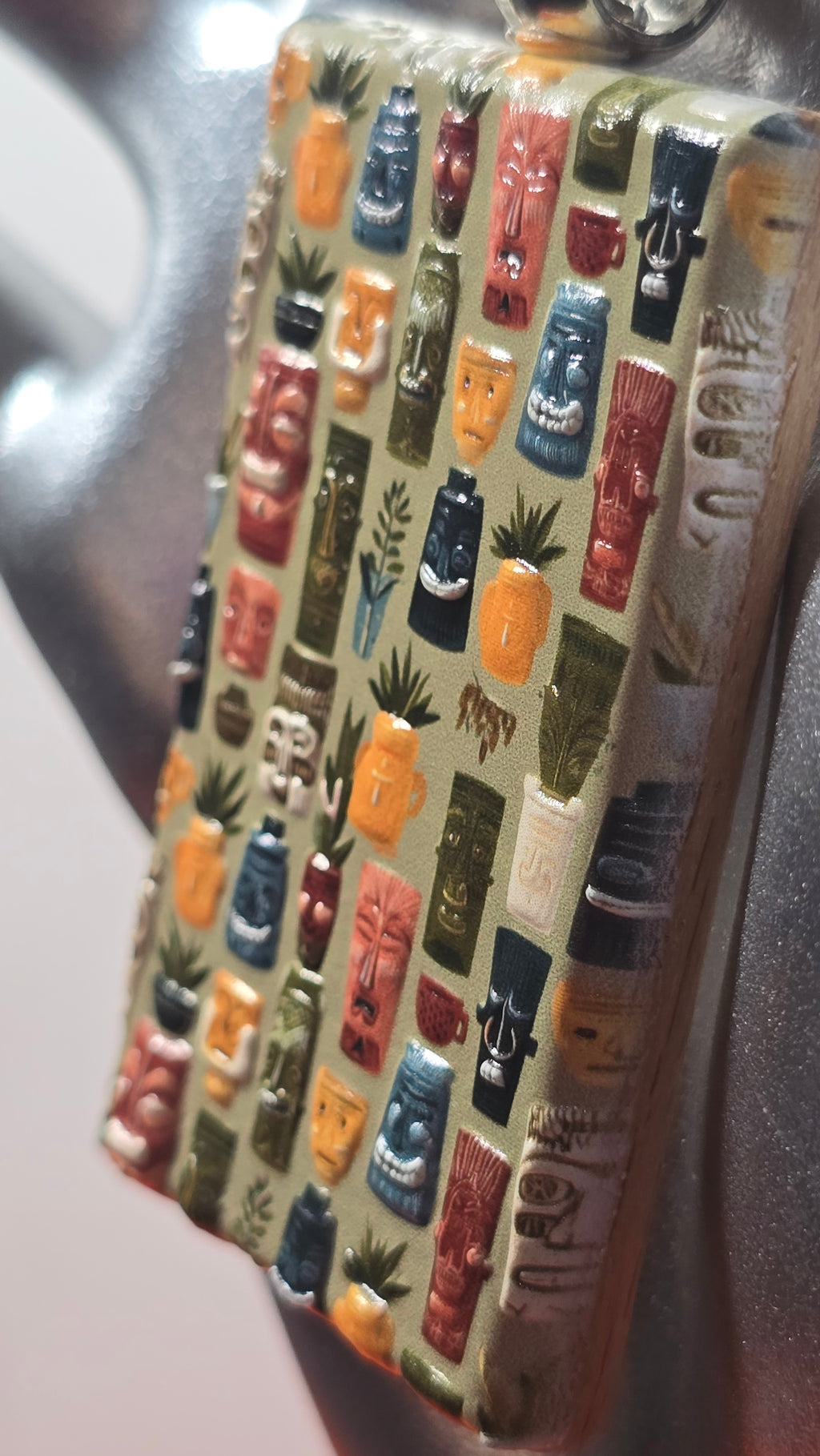 Tiki Mug Pattern Wood Keychain