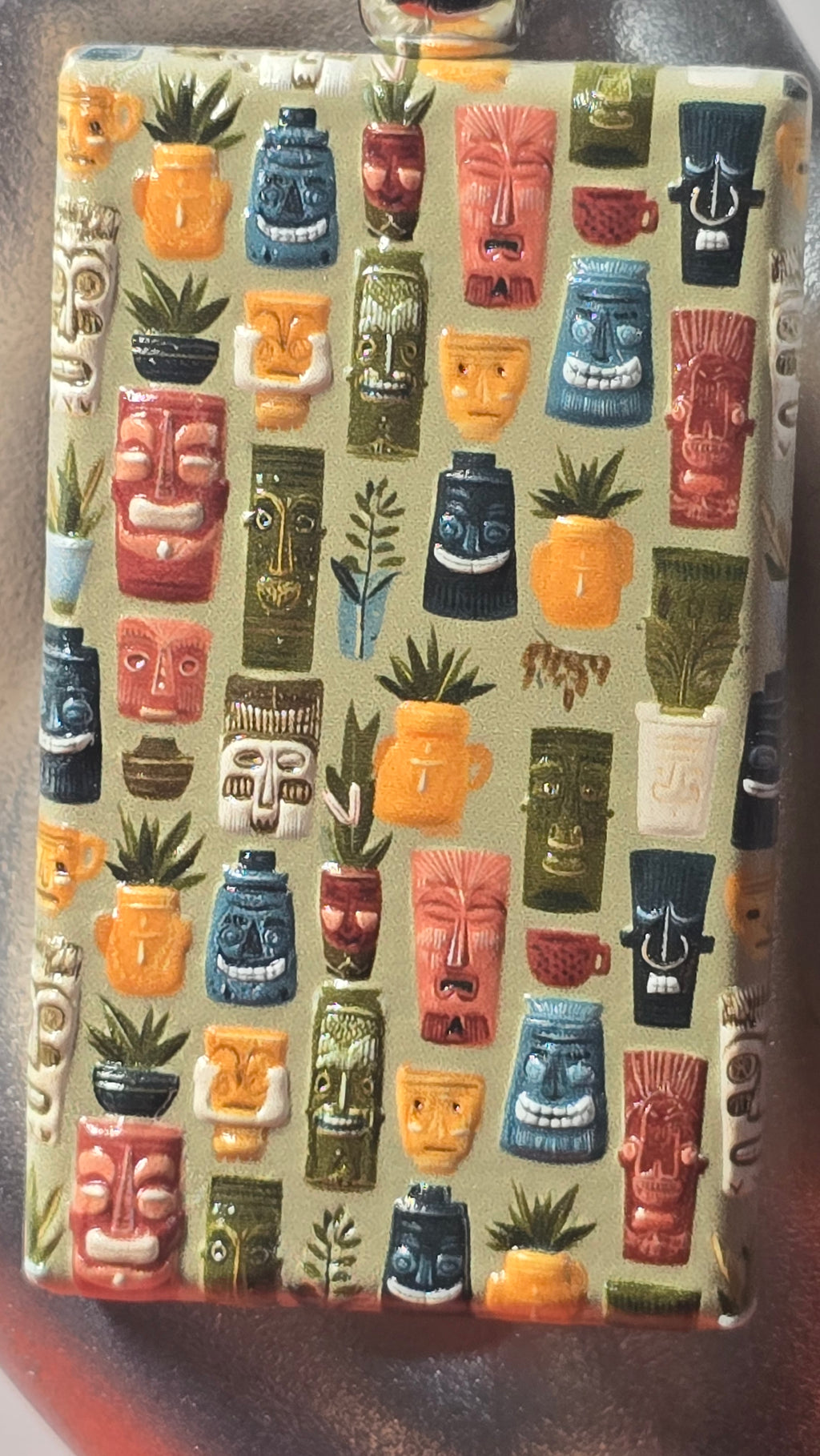 Tiki Mug Pattern Wood Keychain