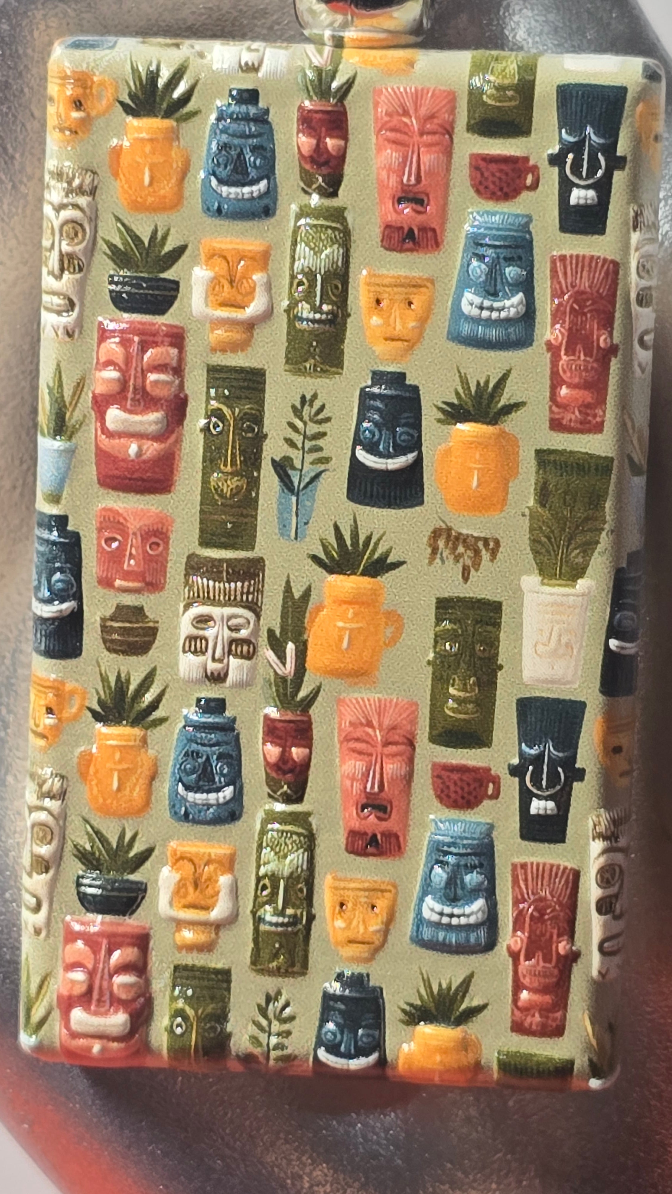 Tiki Mug Pattern Wood Keychain