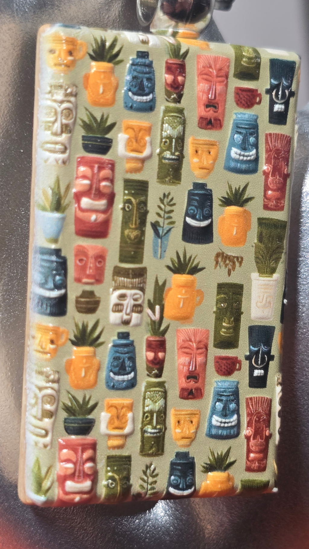 Tiki Mug Pattern Wood Keychain
