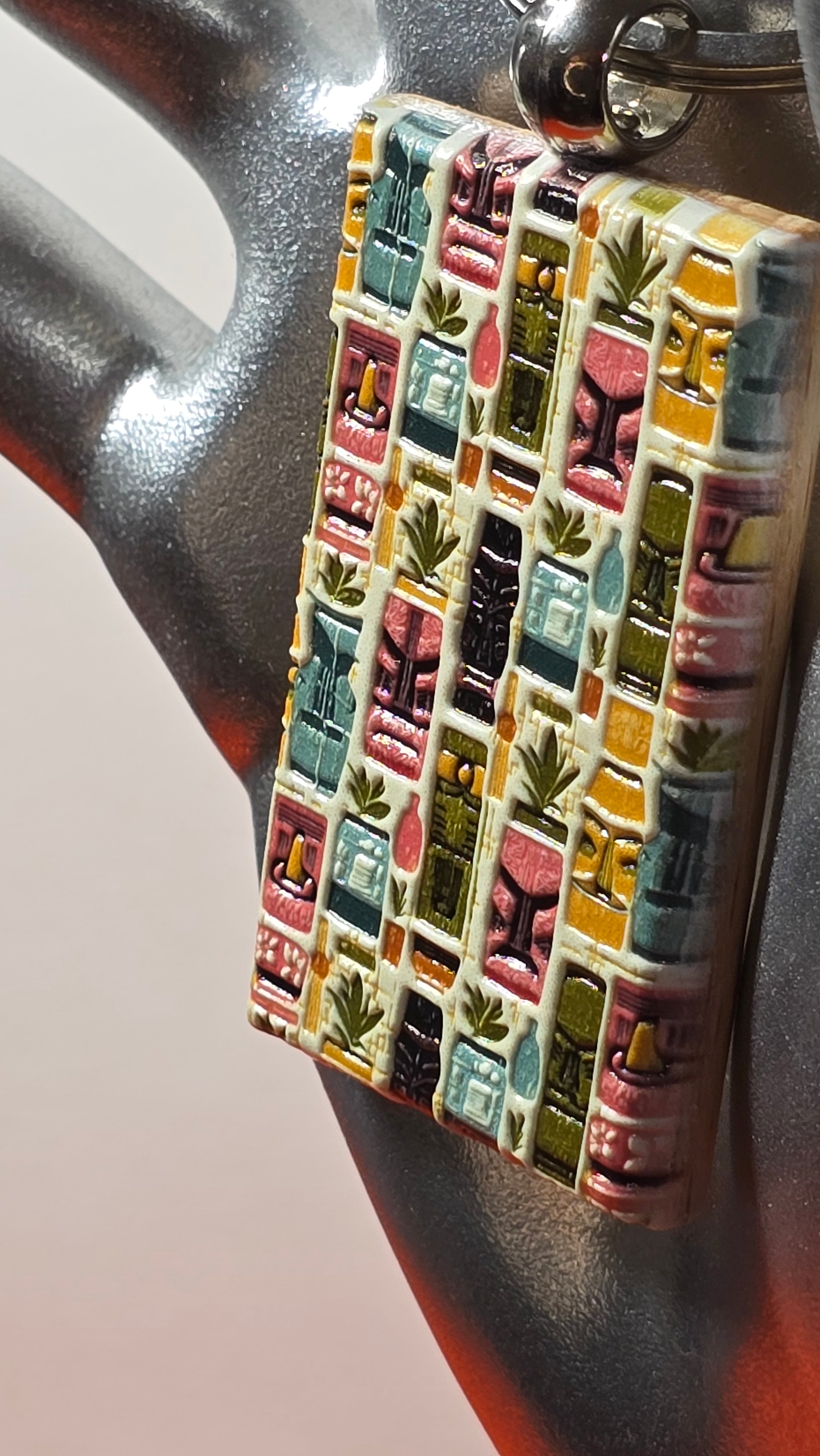 Pastel Tiki Mug Pattern Wood Keychain